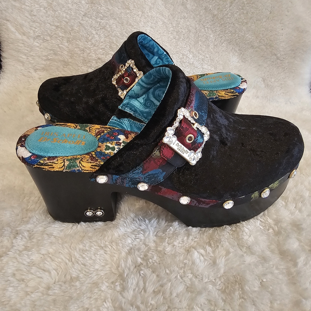 Dr. Scholl's Black and Multicolor Embellished Clogs